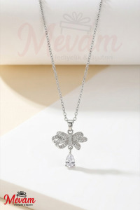 Fiyonk Detaylı Taşlı Çelik Kolye - Silver