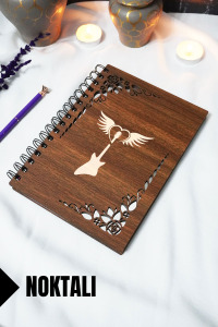 Gitar Ahşap Kapaklı Defter - Noktalı Defter - 60 Yaprak (120 SAYFA) - A5 15x21 Cm