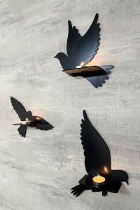 Dekoratif Kuş Duvar Rafı 3 Lü Set (30 CM) Duvar Mumluğu