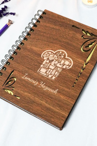 Kişiye Özel Tarif Temalı Ahşap Kapaklı Defter - Ajanda - İsme Özel - A5 60 Yaprak (120 SAYFA) Hediyelik