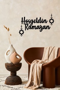 Hoş Geldin Ramazan Şekilli Dekoratif Ahşap Duvar Dekoru - Ev Süsü-duvar Dekorasyon-duvar Susu