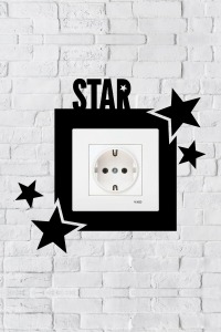 Star Yazılı Yıldız Tasarım Priz Çerçevesi (İç Ölçü 8,4x8,4 cm) Dekoratif Priz - Anahtar Çerçevesi