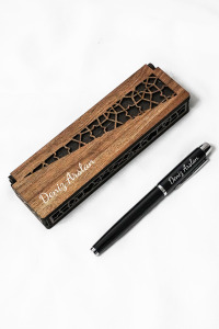 Kişiye Özel İsimli Siyah Metal Roller Kalem - Hediyelik Kalem - Ahşap Kutulu - Logo Baskılı