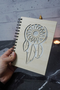Rüya Kapanı Desenli Ahşap Kapaklı Defter - Ajanda-günlük-çizgisiz Defter-resim Defteri-anı Defteri