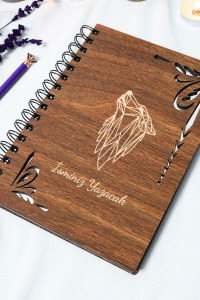 Kişiye Özel Kurt Desenli Ahşap Kapaklı Defter - Ajanda - İsme Özel - A5 60 Yaprak (120 SAYFA) Hediyelik