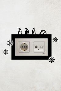 Penguen Ve Kar Tanesi Tasarımlı 2li Priz Çerçevesi (İÇ ÖLÇÜ 15,5X8,4 CM) Dekoratif Priz Çerçeve Süsü