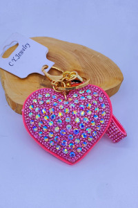 Pembe Kalp Figürlü Taş Detaylı Çanta Charm/ Anahtarlık