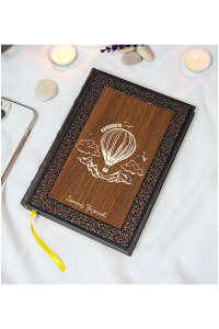 Kişiye Özel Kapadokya Desenli Termo Deri + Ahşap Anı Defteri - Çizgili Defter - Hediyelik (15x21 cm - 320 Sayfa) A5