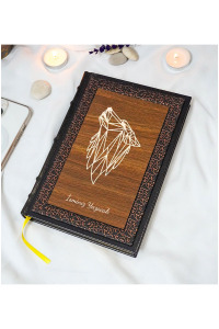 Kurt Desenli Termo Deri + Ahşap Anı Defteri - Çizgili Defter - Hediyelik (17x24 cm- 320 Sayfa)