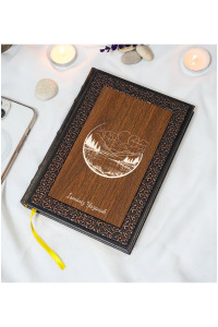 Kişiye Özel Manzara Desenli Termo Deri + Ahşap Anı Defteri - Çizgili Defter - Hediyelik (15x21 cm - 320 Sayfa) A5