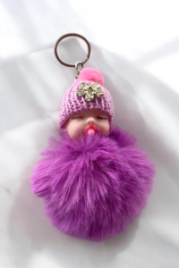 Mor Renk Bebek Figürlü Peluş Anahtarlık